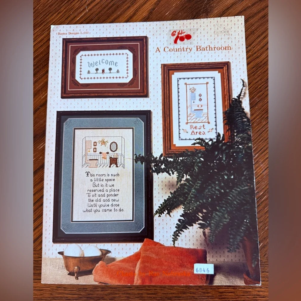 Vintage Cross Stitch leaflet patterns lot of 4 Country scriptures pantry‎ bath